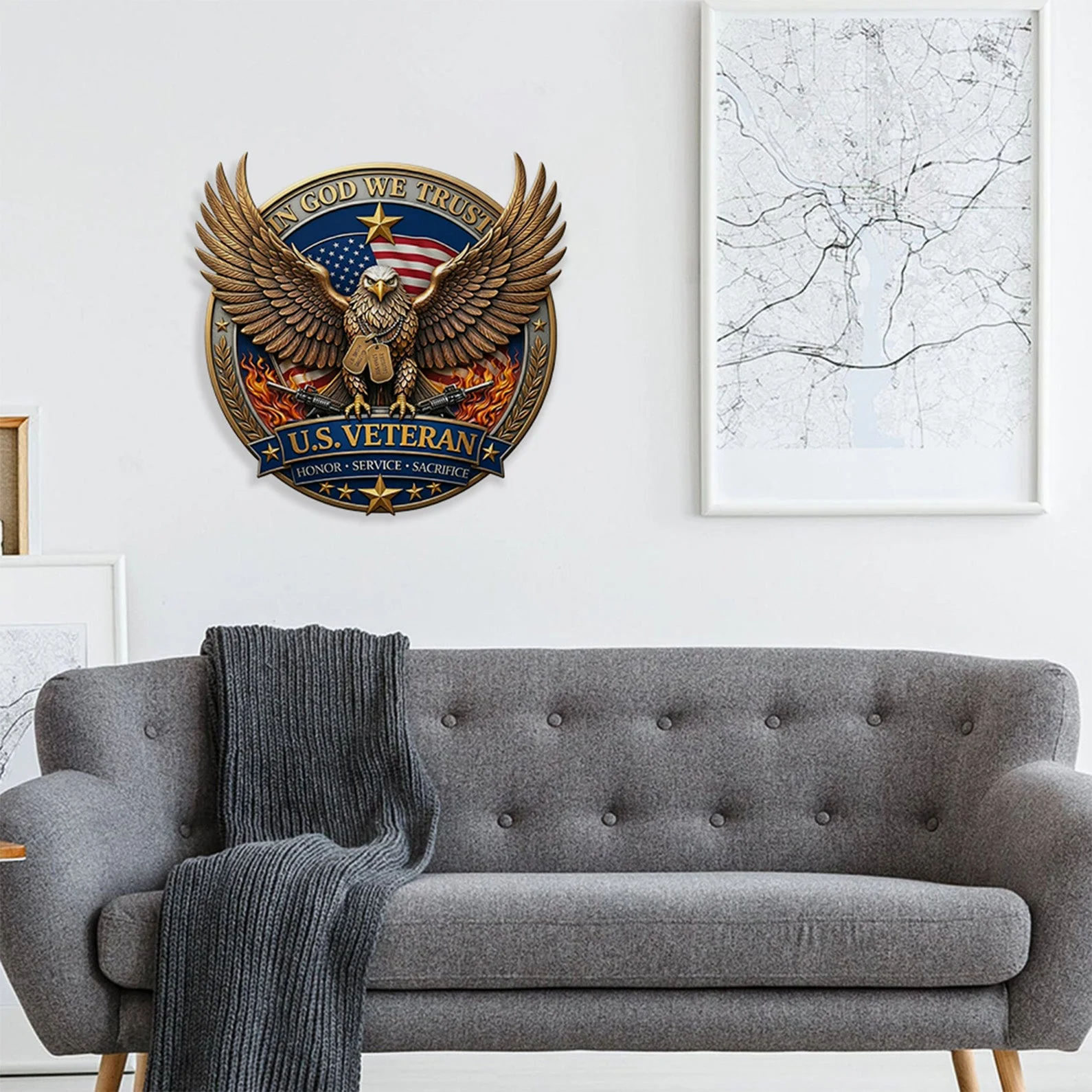 U.S. Veteran Eagle In God We Trust Patriotic Wall Decor - Personalized Shaped Metal Sign - Gift For Family - Image 3
