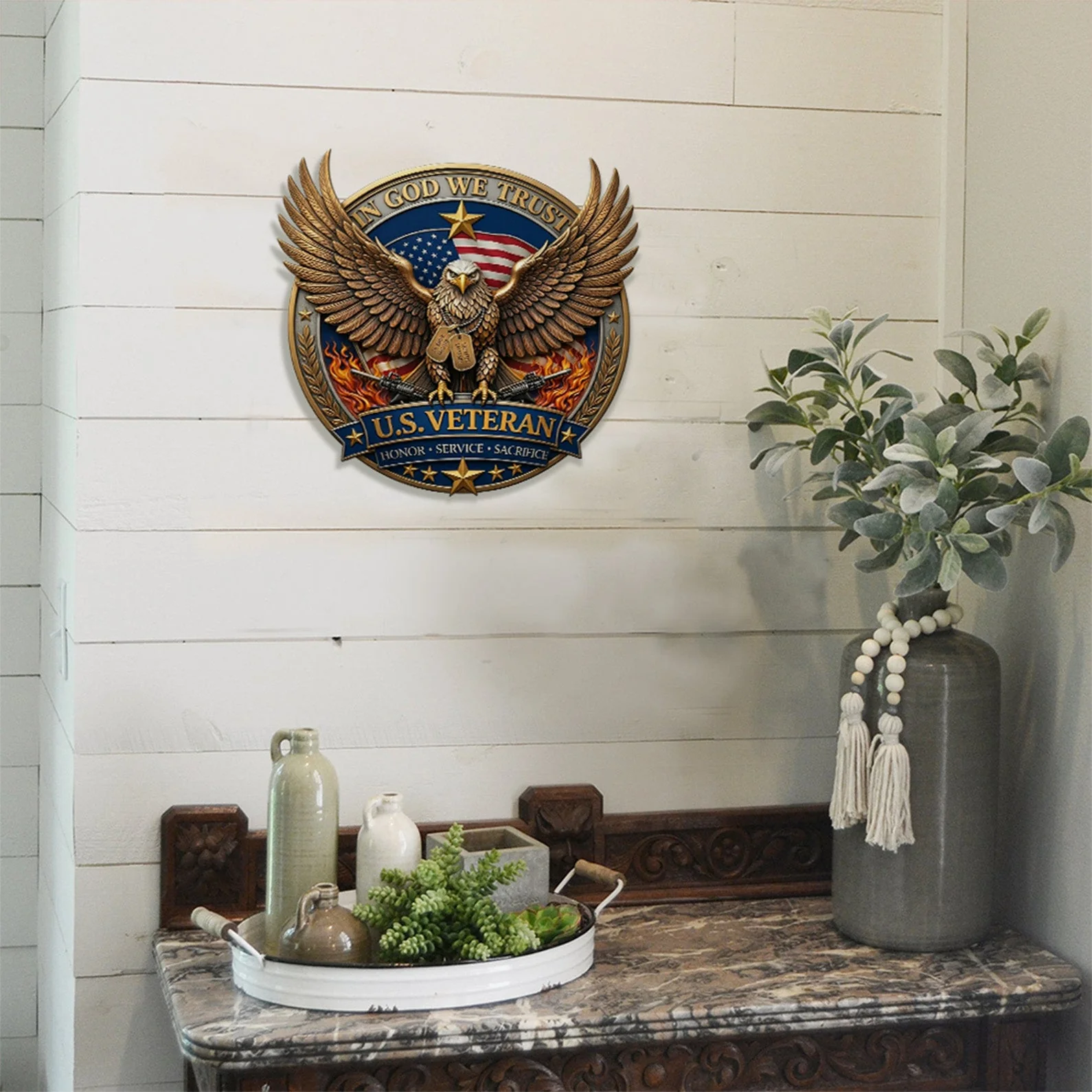 U.S. Veteran Eagle In God We Trust Patriotic Wall Decor - Personalized Shaped Metal Sign - Gift For Family - Image 5
