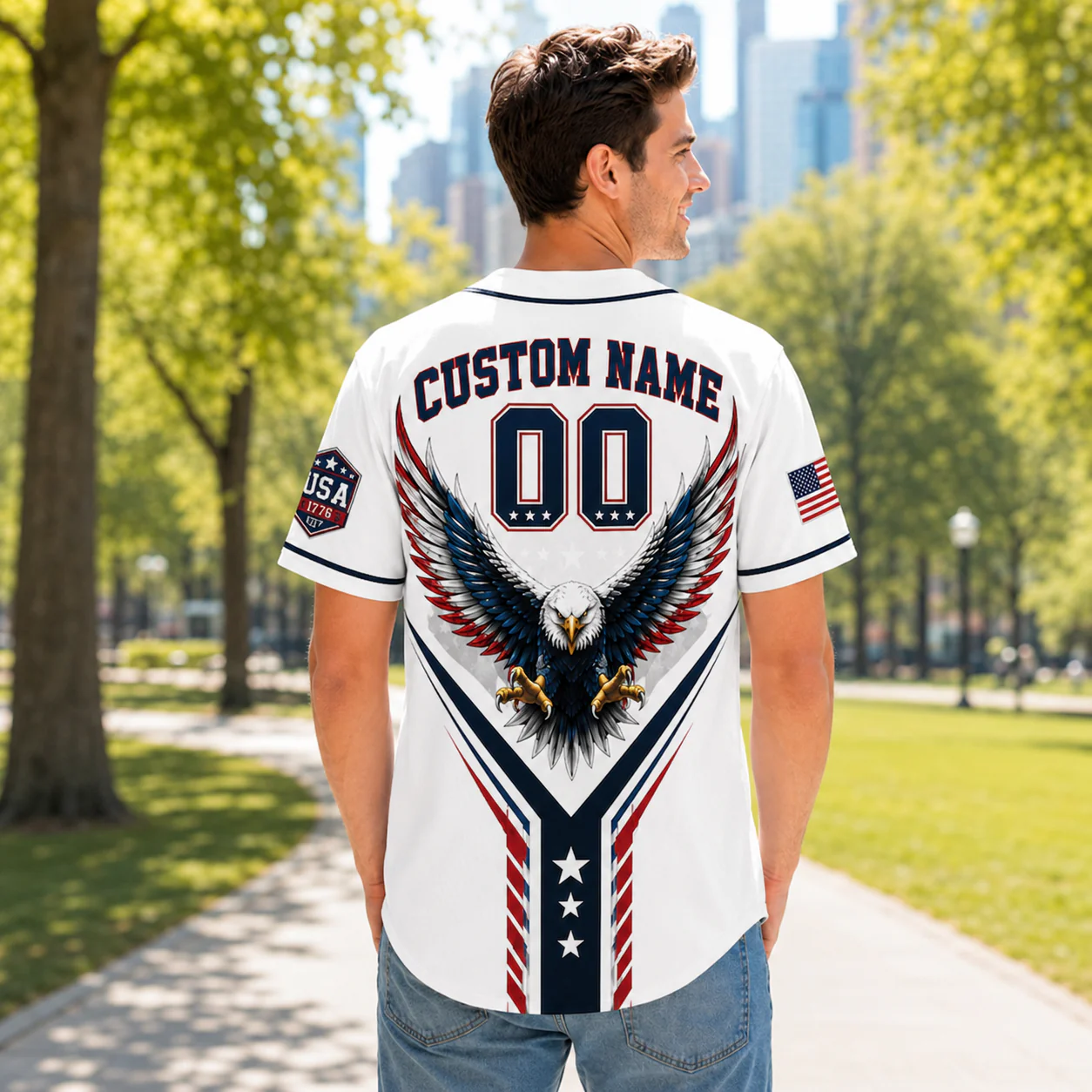 USA 1776 American Flag Eagle White - Personalized Baseball Jersey - Gift For Patriots - Image 3