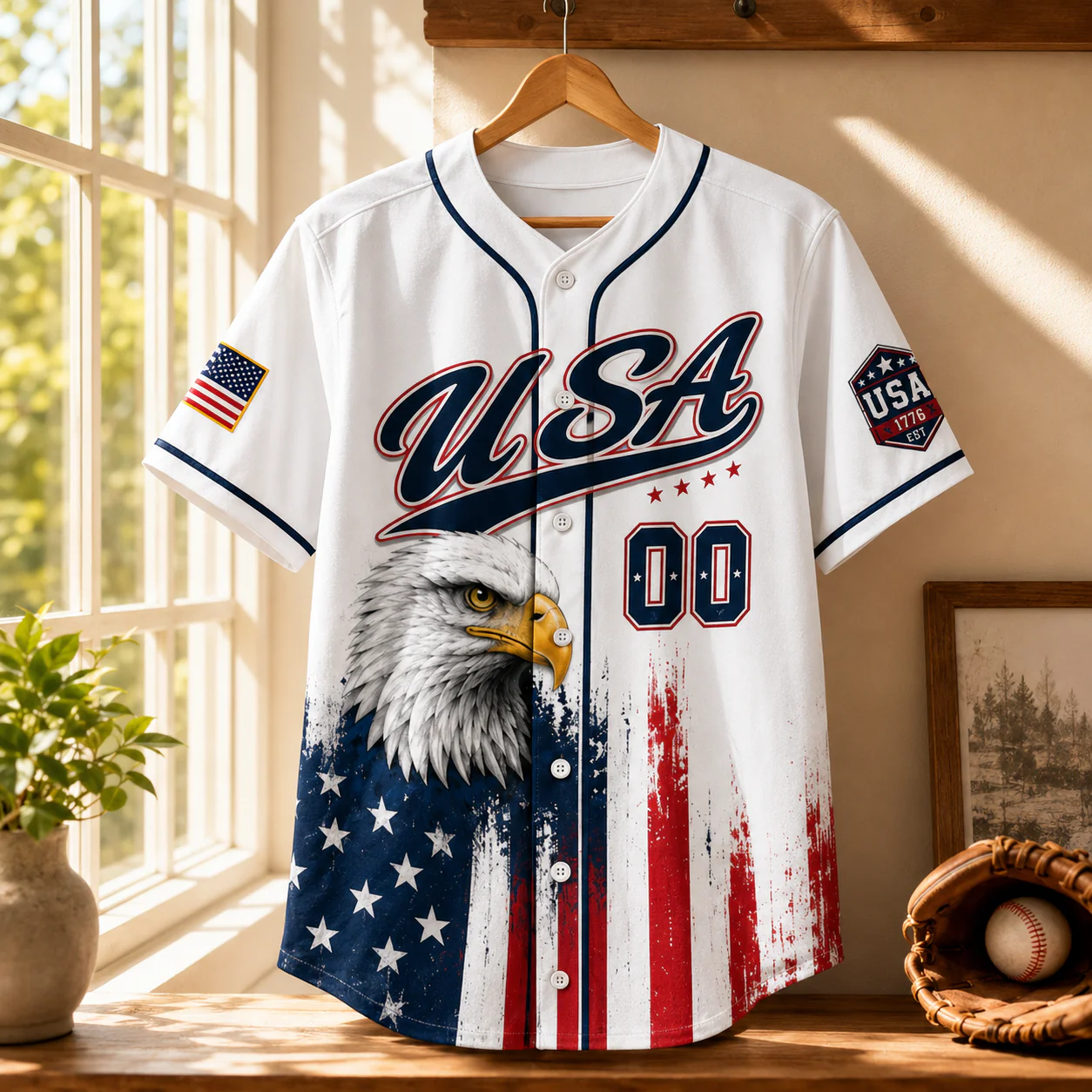 USA 1776 American Flag Eagle White - Personalized Baseball Jersey - Gift For Patriots - Image 4
