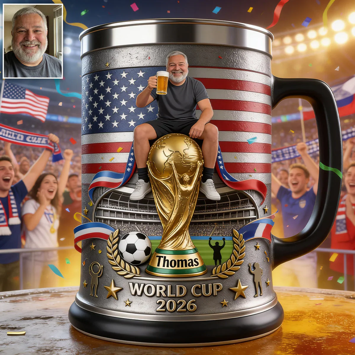 USA 2026 Global Championship - Personalized Custom Photo Beer Stein - Gift For Football Lovers, Sport Fans