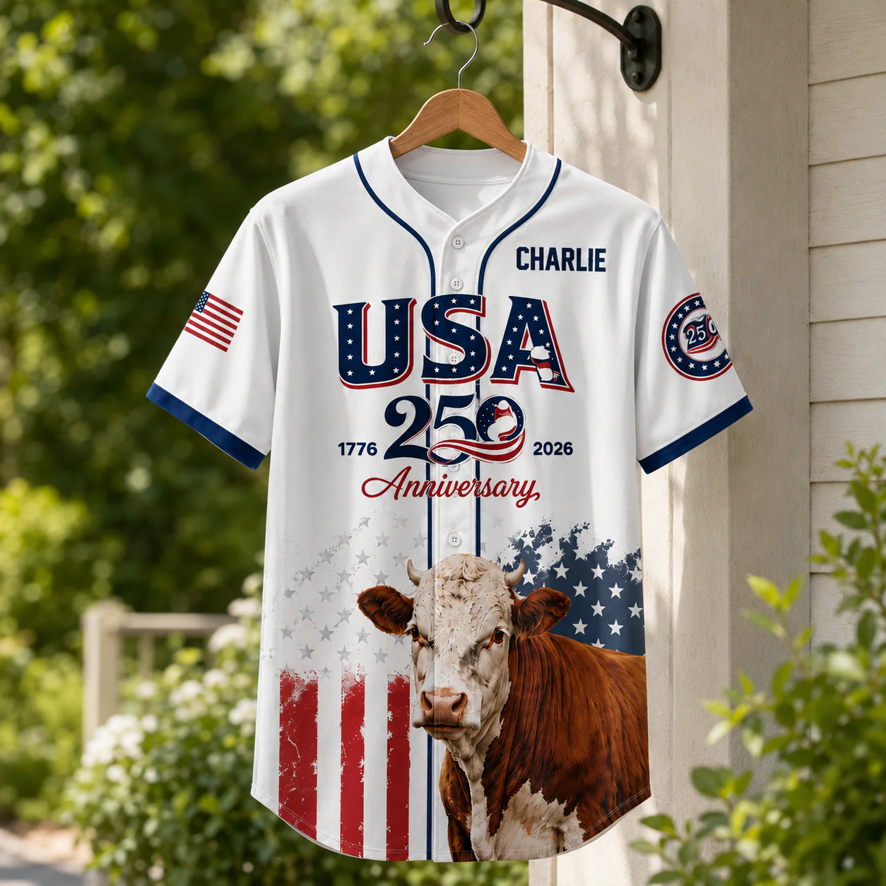 USA 250 Anniversary Hereford Cattle - Personalized Baseball Jersey - Gift For Patriots - Image 5