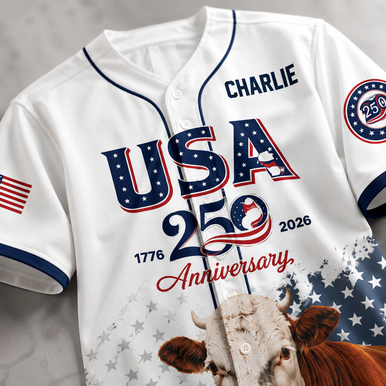 USA 250 Anniversary Hereford Cattle - Personalized Baseball Jersey - Gift For Patriots - Image 6
