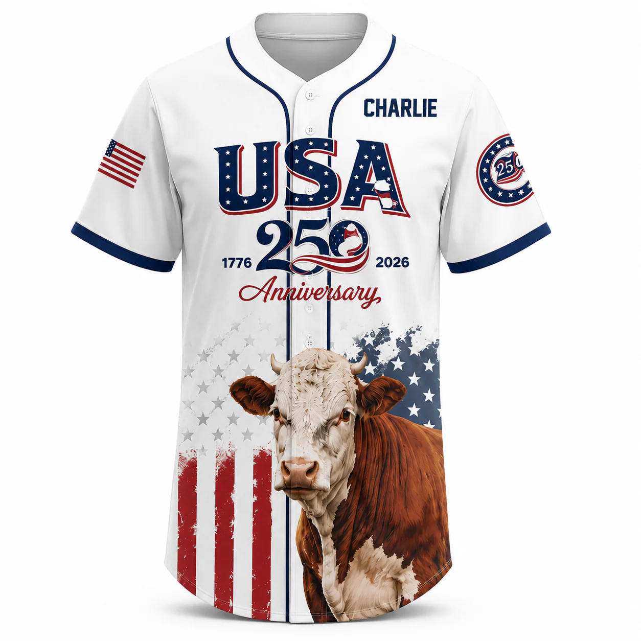 USA 250 Anniversary Hereford Cattle - Personalized Baseball Jersey - Gift For Patriots - Image 7