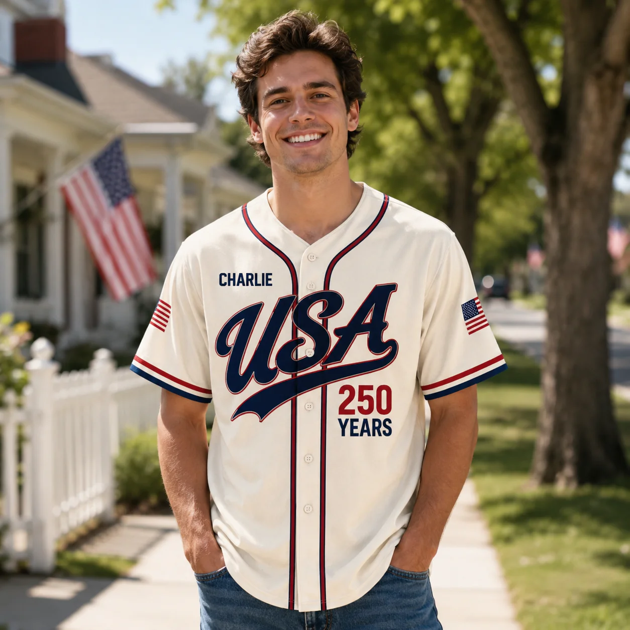 USA 250 Years 1776 2026 Cream - Baseball Jersey - Gift For Patriots - Image 2