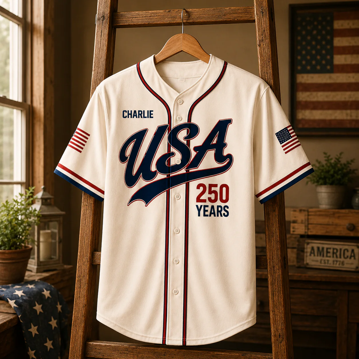 USA 250 Years 1776 2026 Cream - Baseball Jersey - Gift For Patriots - Image 4