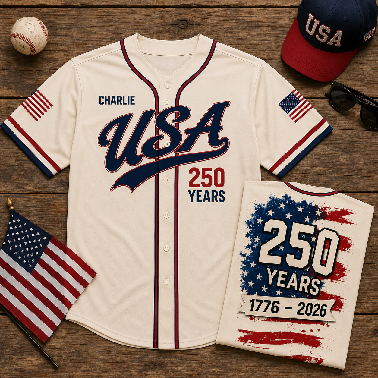USA 250 Years 1776 2026 Cream - Baseball Jersey - Gift For Patriots - Image 5