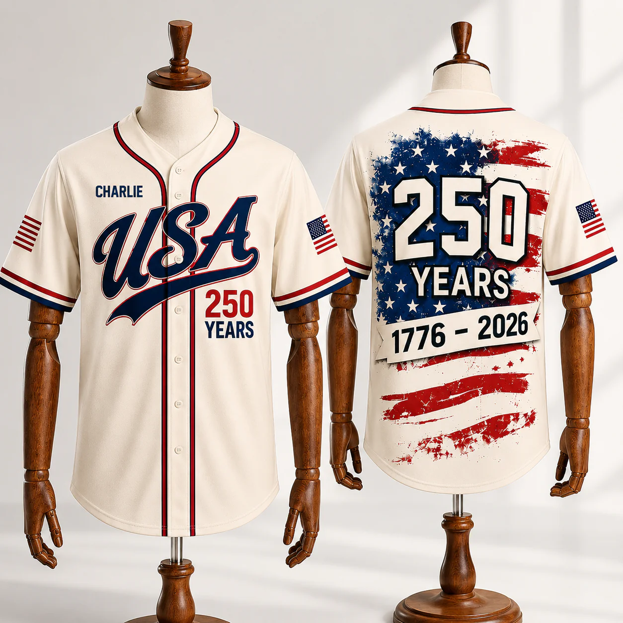 USA 250 Years 1776 2026 Cream - Baseball Jersey - Gift For Patriots - Image 6