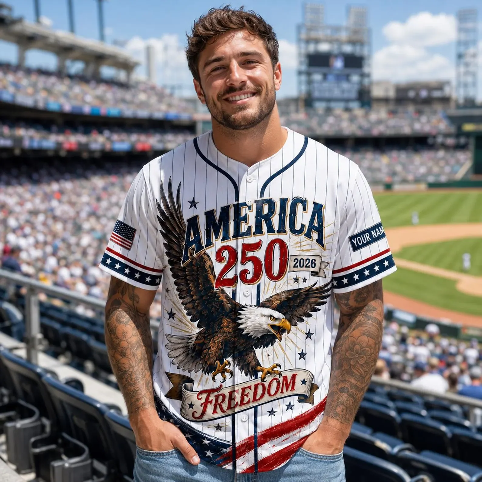 USA 250 Years American Pride Pinstripe Eagle - Personalized Baseball Jersey - Gift For Him - Image 2