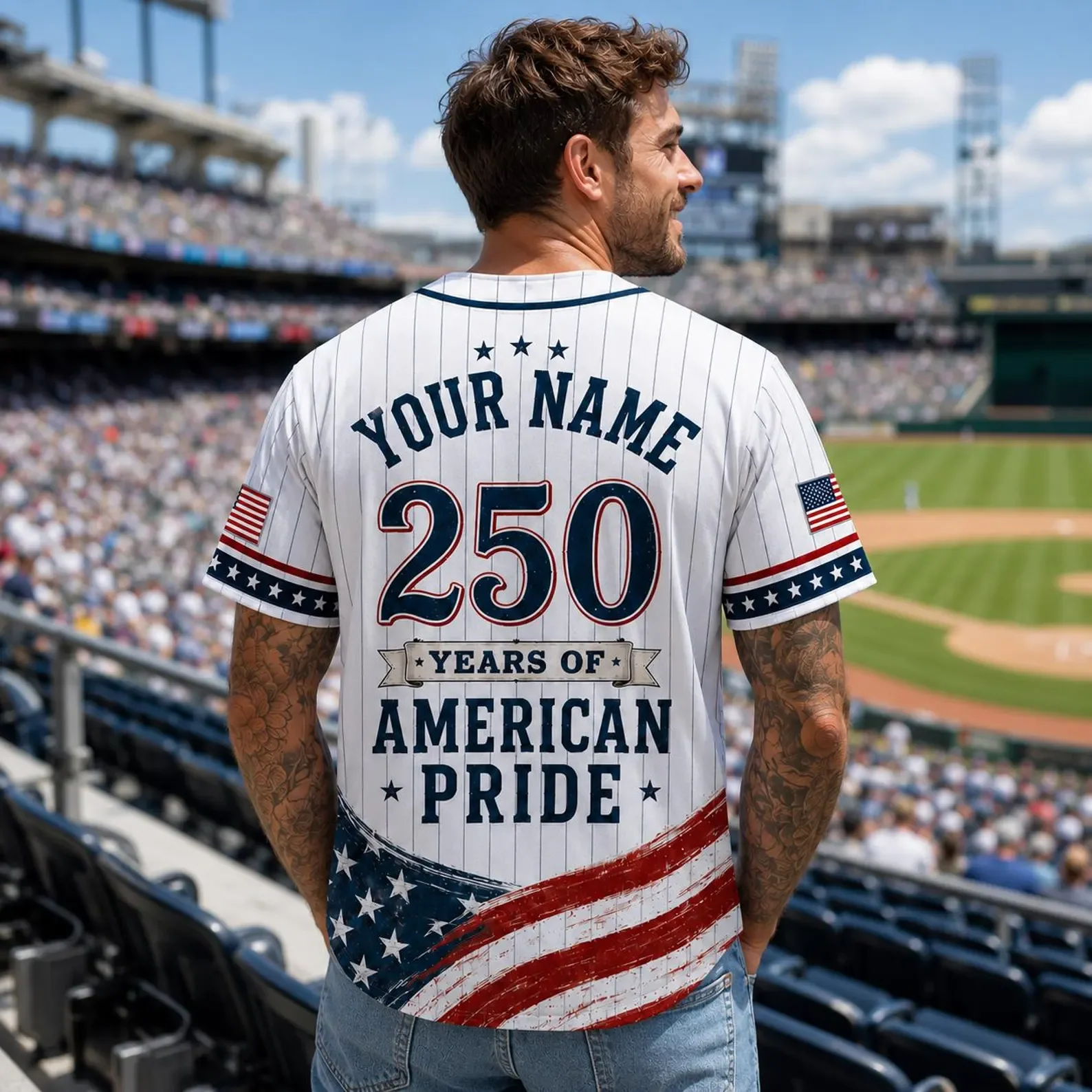 USA 250 Years American Pride Pinstripe Eagle - Personalized Baseball Jersey - Gift For Him - Image 3
