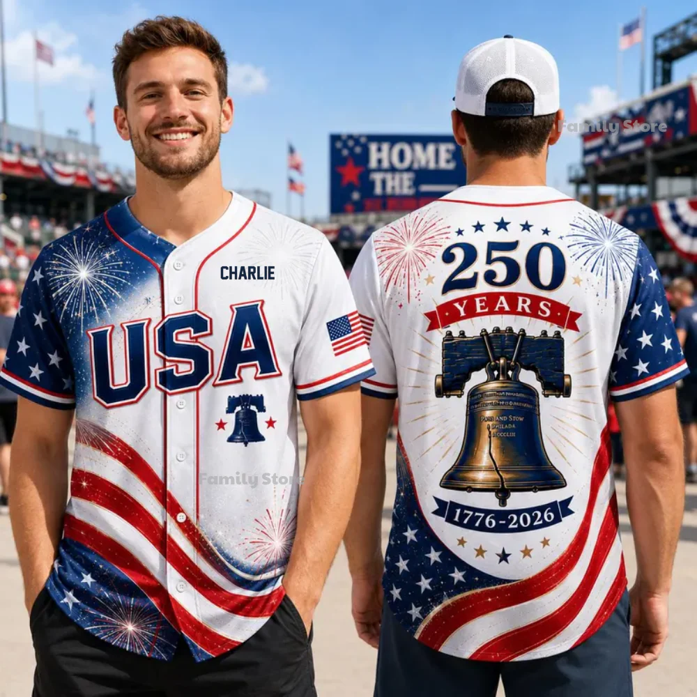 USA 250 Years Liberty Bell Anniversary Flag - Personalized Baseball Jersey - Gift For Him - Image 2