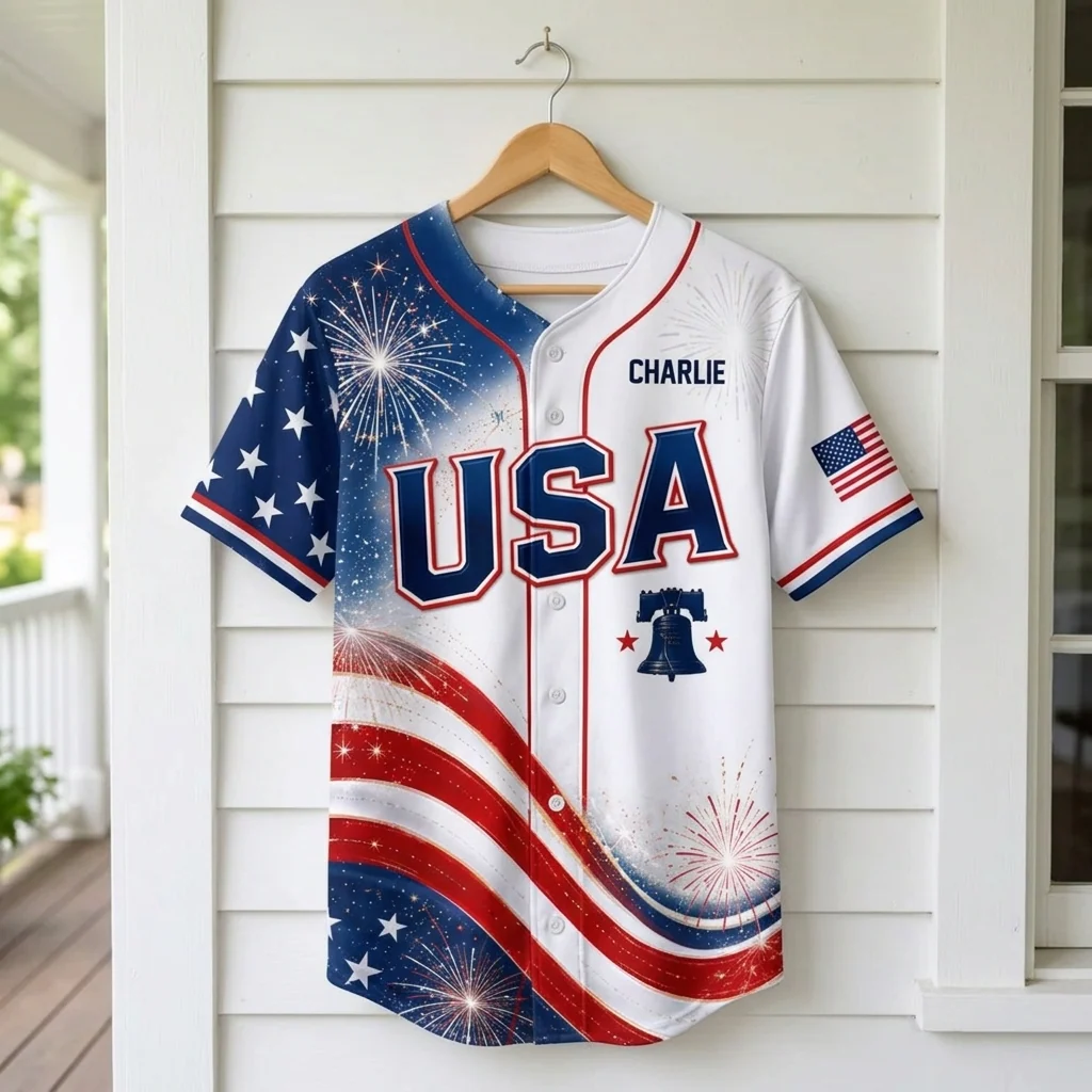 USA 250 Years Liberty Bell Anniversary Flag - Personalized Baseball Jersey - Gift For Him - Image 3