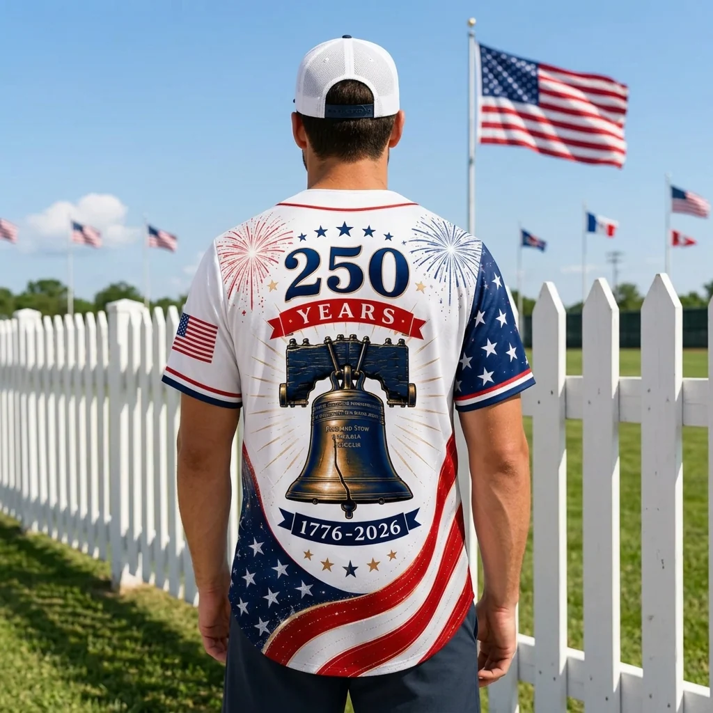 USA 250 Years Liberty Bell Anniversary Flag - Personalized Baseball Jersey - Gift For Him - Image 4