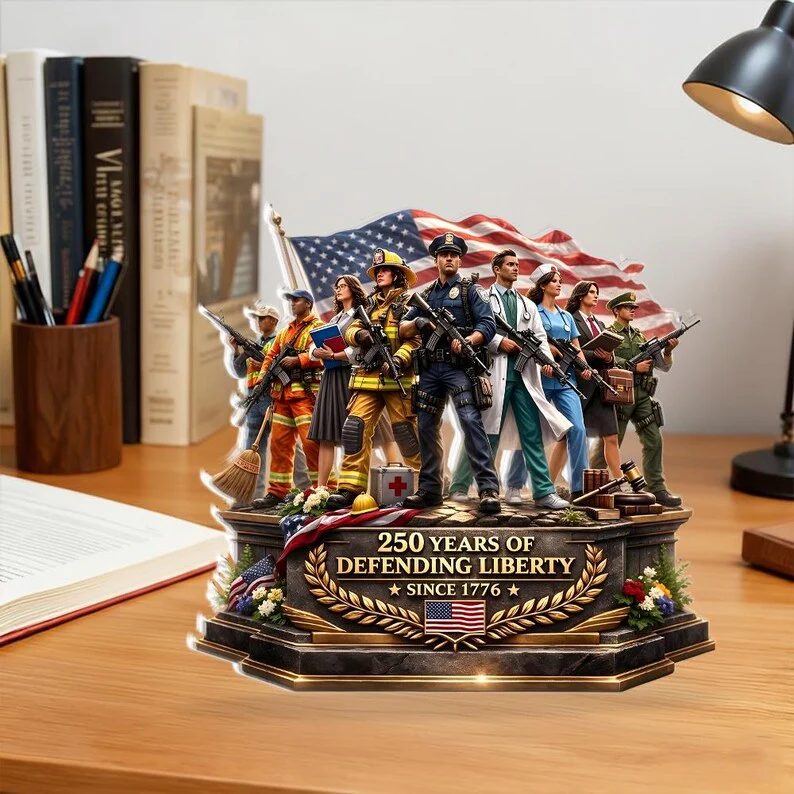 USA 250 Years Of Defending Liberty Military And First Responders Figurine - Personalized Acrylic Plaque - Gift For Patriots - Image 3