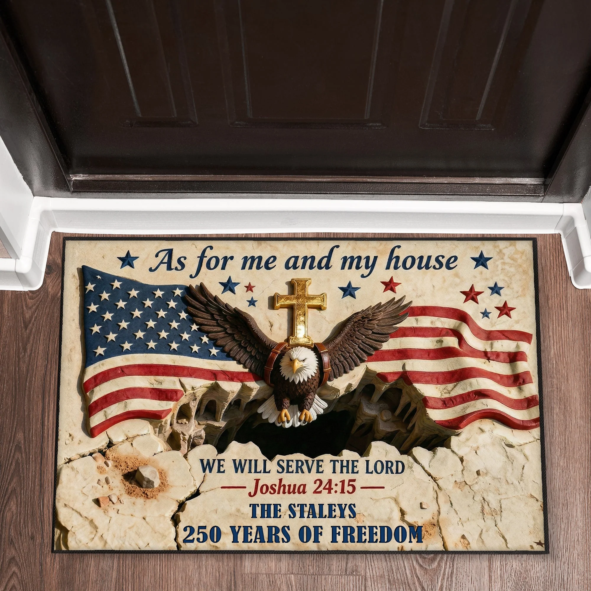 USA 250 Years Of Freedom As For Me And My House We Will Serve The Lord - Personalized Doormat - Gift For Patriotic Family - Image 3