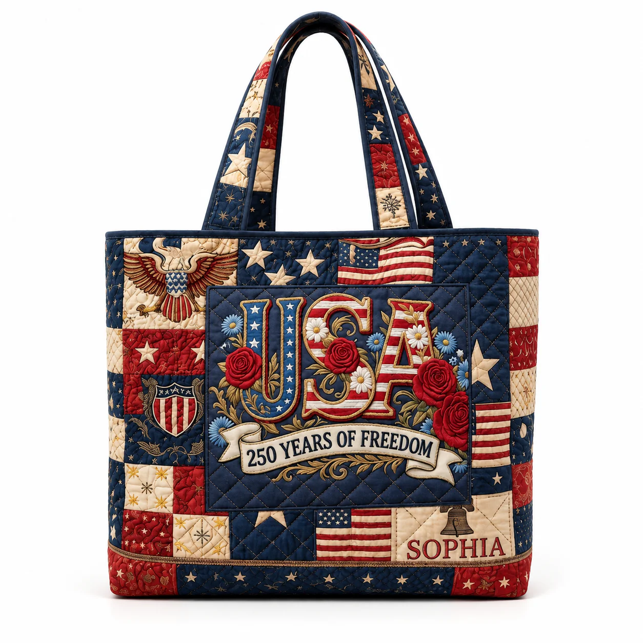 USA 250 Years Of Freedom Liberty Bloom - Personalized Quilted Tote Bag - Patriotic Gift For Her - Image 6