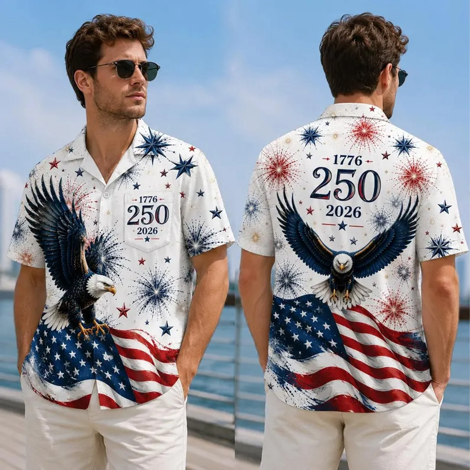 USA 250 Years of Freedom Patriotic Eagle Flag - Hawaiian Shirt - Gift For Men, Patriots - Image 2