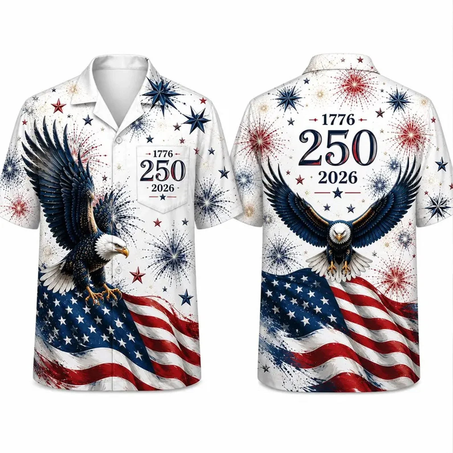 USA 250 Years of Freedom Patriotic Eagle Flag - Hawaiian Shirt - Gift For Men, Patriots - Image 3