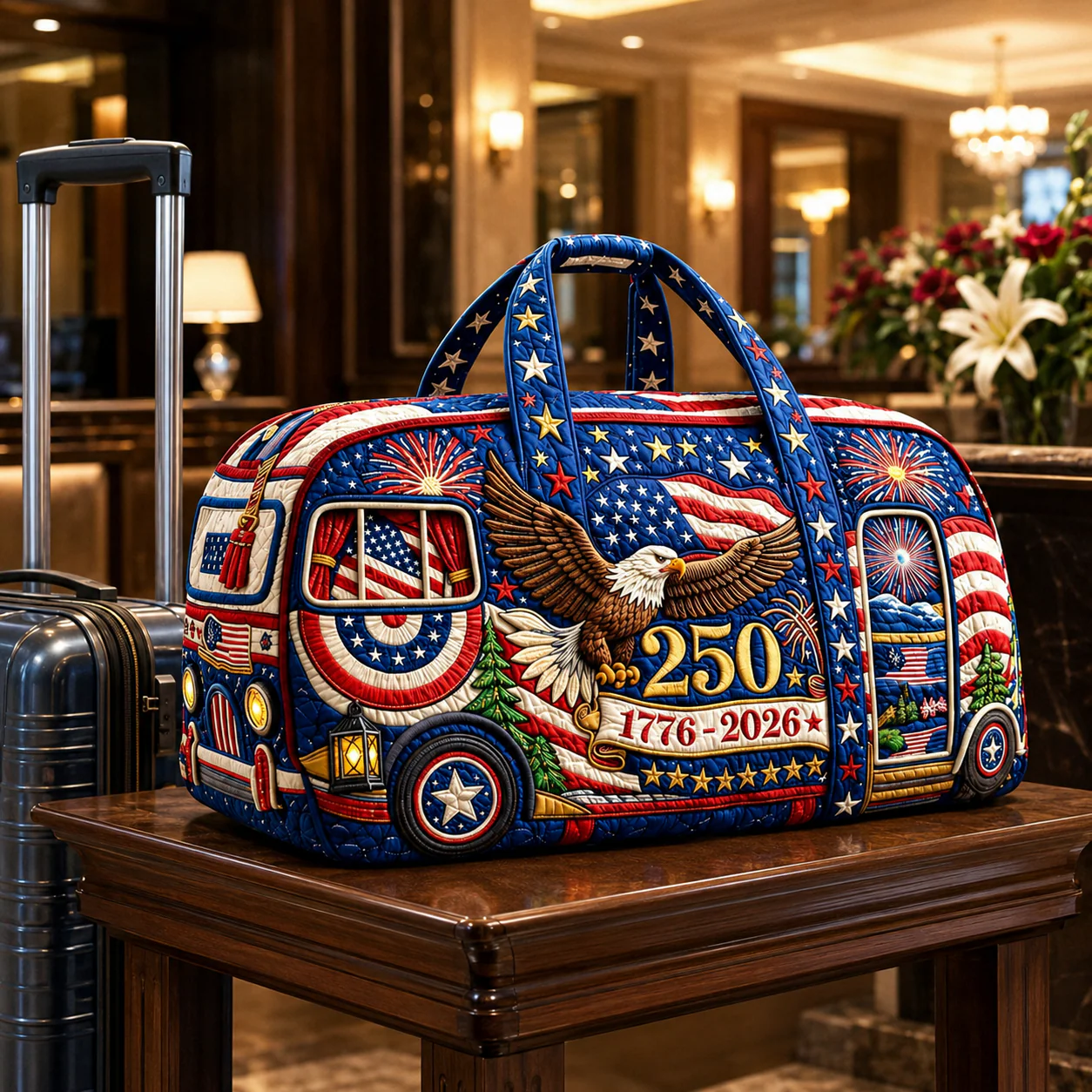 USA 250 Years Of Freedom Patriotic Eagle - Traveling Quilted Duffle Bag - Gift For Patriots
