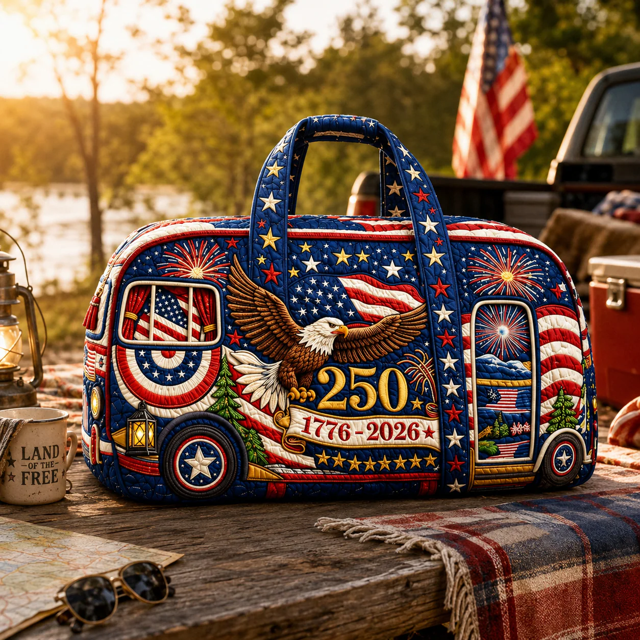 USA 250 Years Of Freedom Patriotic Eagle - Traveling Quilted Duffle Bag - Gift For Patriots - Image 3