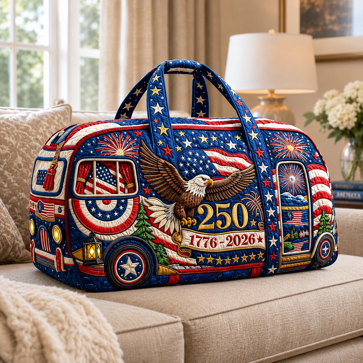 USA 250 Years Of Freedom Patriotic Eagle - Traveling Quilted Duffle Bag - Gift For Patriots - Image 4