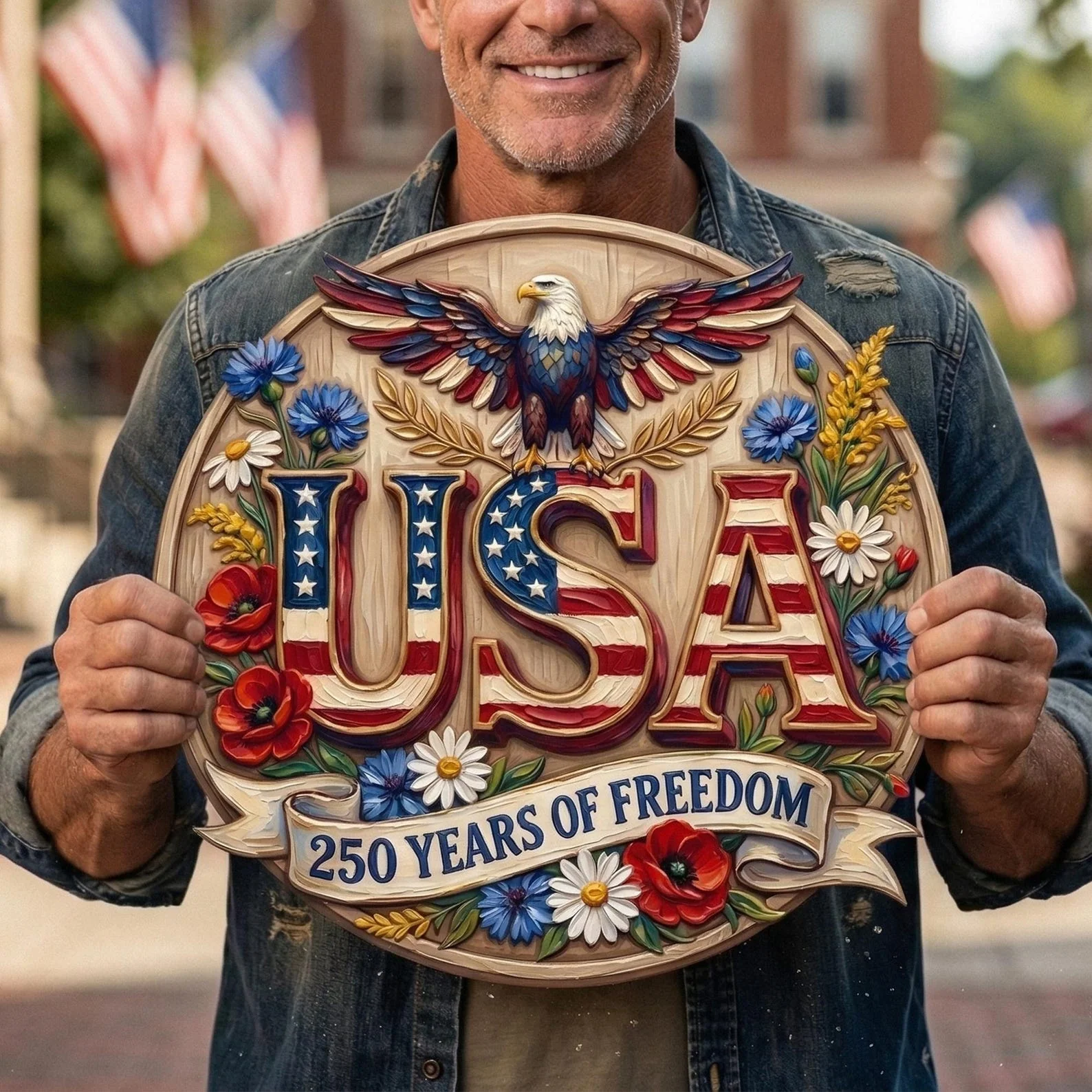 USA 250 Years of Freedom Patriotic Eagle Wreath - Wood Sign - Gift For Patriotic Family - Image 2