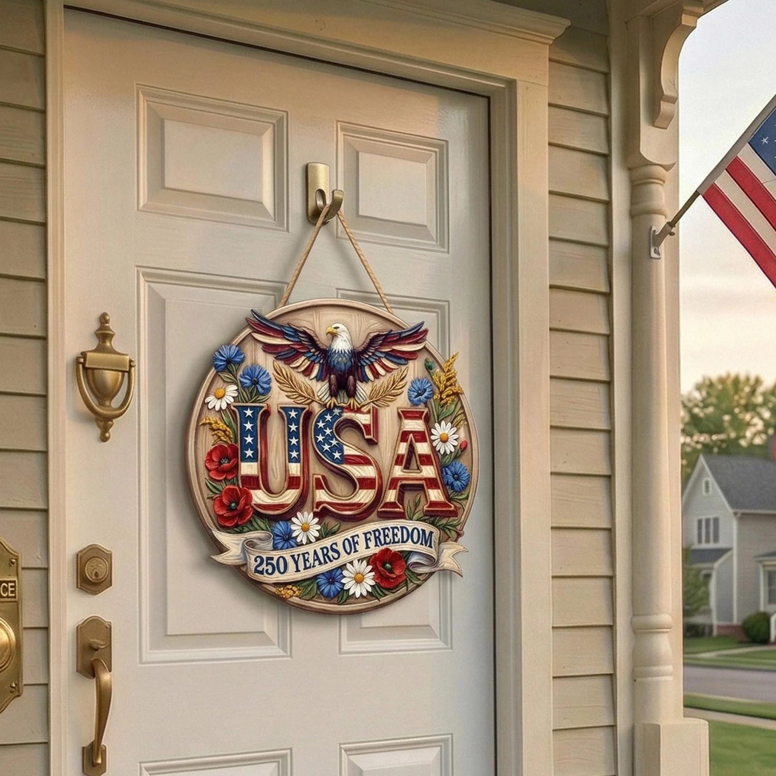 USA 250 Years of Freedom Patriotic Eagle Wreath - Wood Sign - Gift For Patriotic Family - Image 3