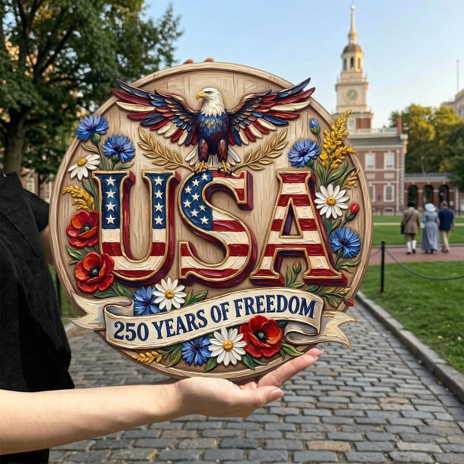 USA 250 Years of Freedom Patriotic Eagle Wreath - Wood Sign - Gift For Patriotic Family - Image 4