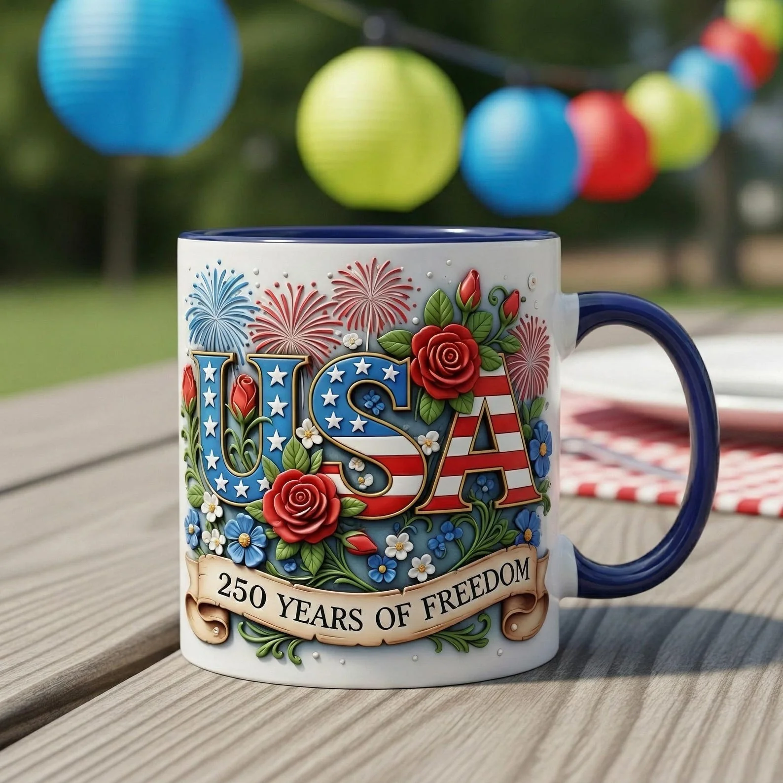 USA 250 Years Of Freedom - Personalized Accent Mug - Gift For Patriotic