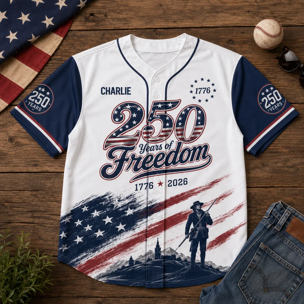 USA 250 Years Of Freedom Soldier Eagle - Personalized Baseball Jersey - Gift For Patriots - Image 6