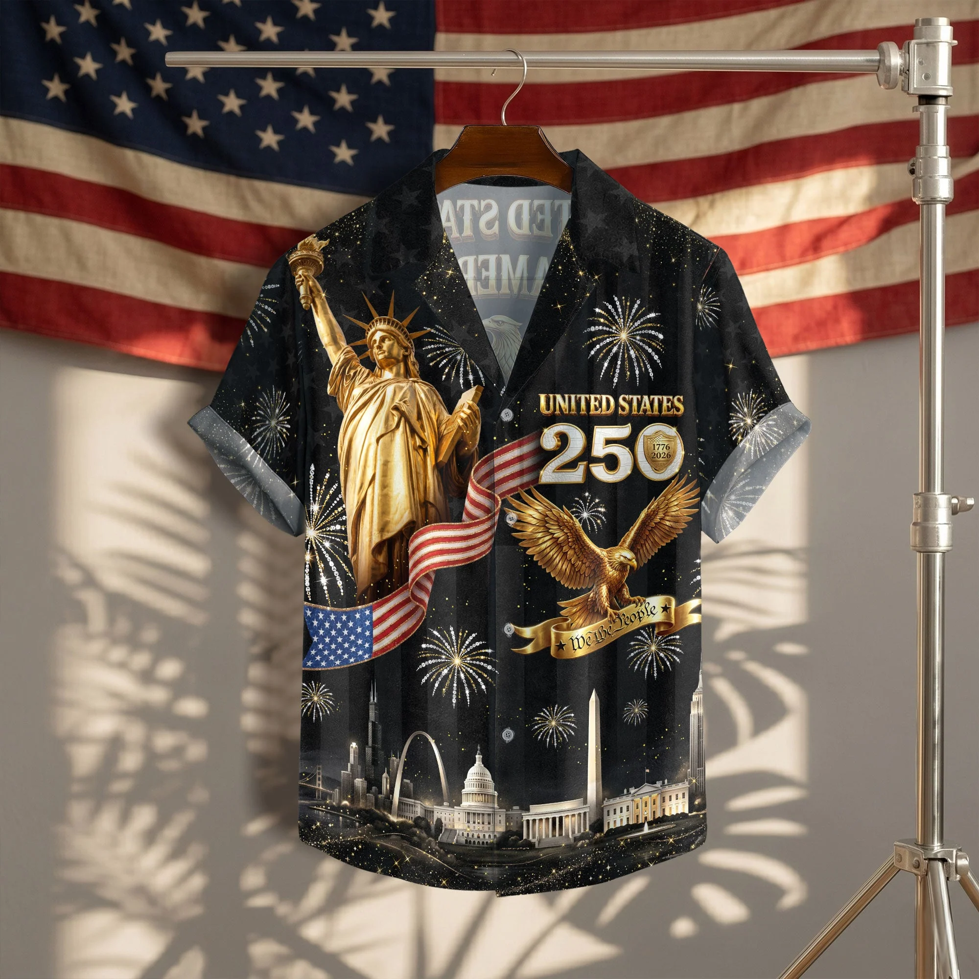 USA 250 Years Statue Of Liberty Fireworks 1776 2026 Hawaiian Shirt - Patriotic Gift For Him - Image 2