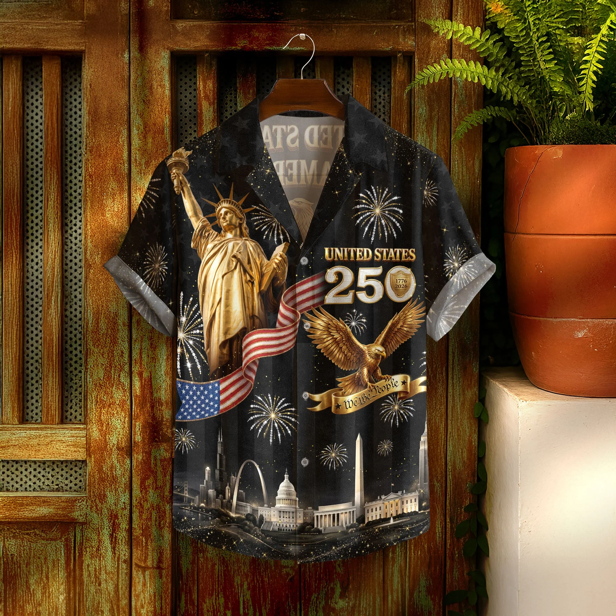 USA 250 Years Statue Of Liberty Fireworks 1776 2026 Hawaiian Shirt - Patriotic Gift For Him - Image 3