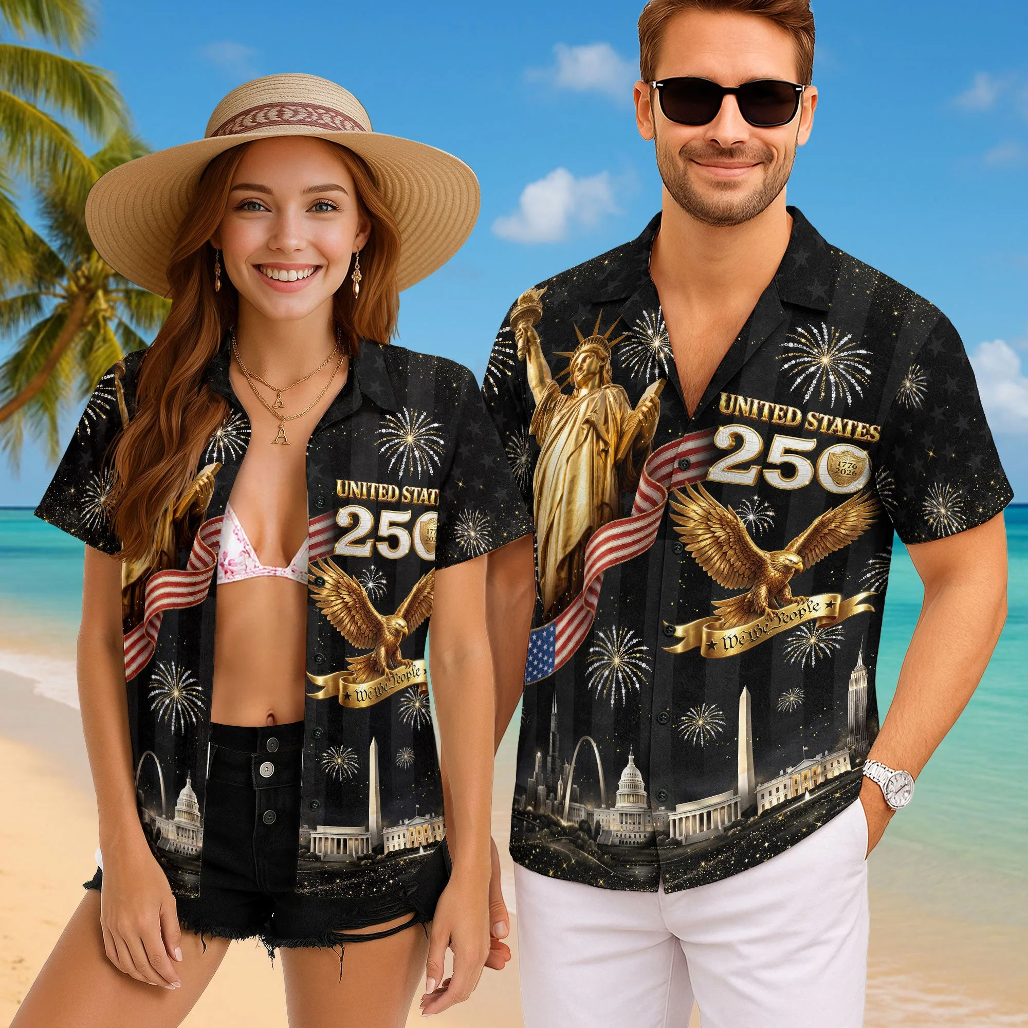USA 250 Years Statue Of Liberty Fireworks 1776 2026 Hawaiian Shirt - Patriotic Gift For Him - Image 4