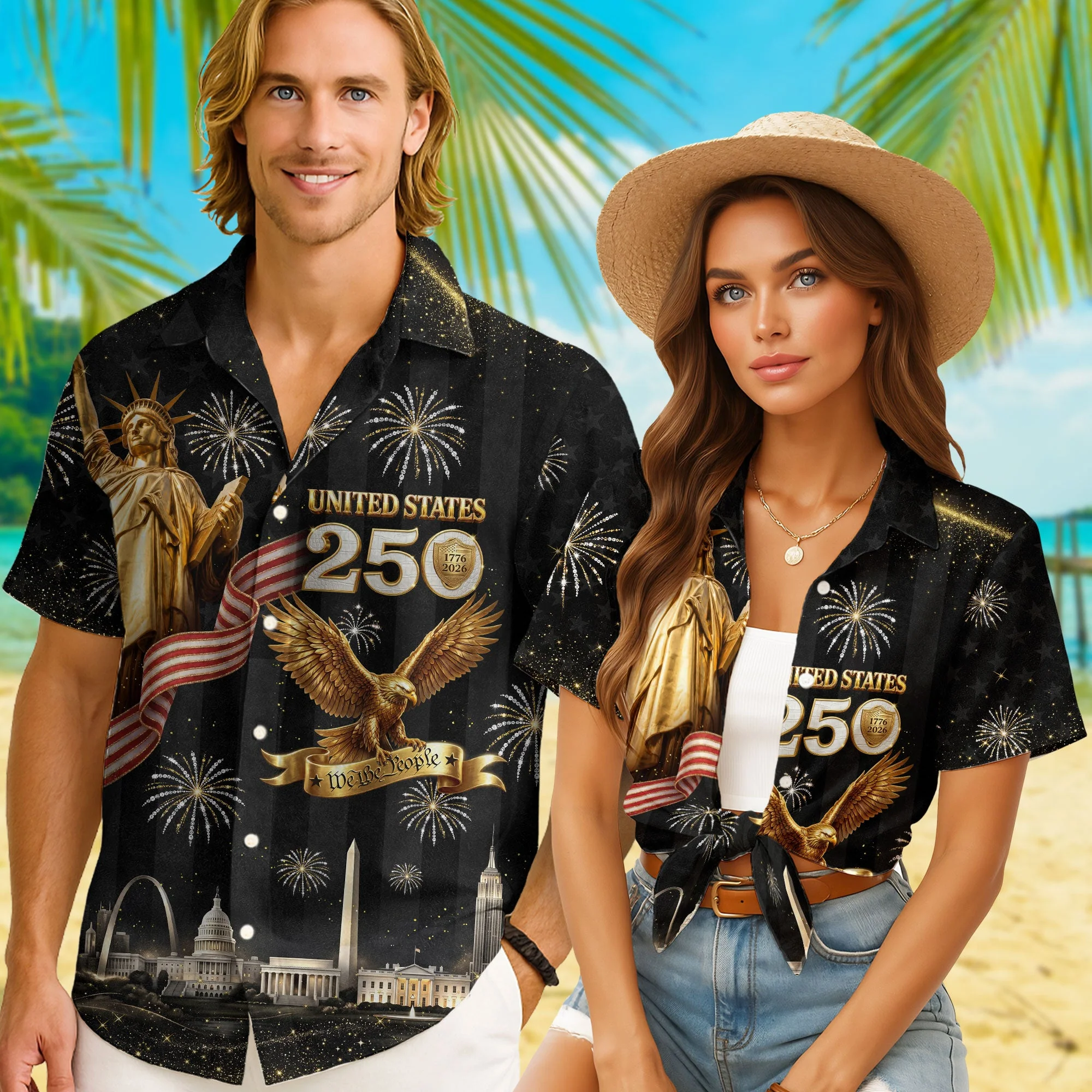 USA 250 Years Statue Of Liberty Fireworks 1776 2026 Hawaiian Shirt - Patriotic Gift For Him - Image 5