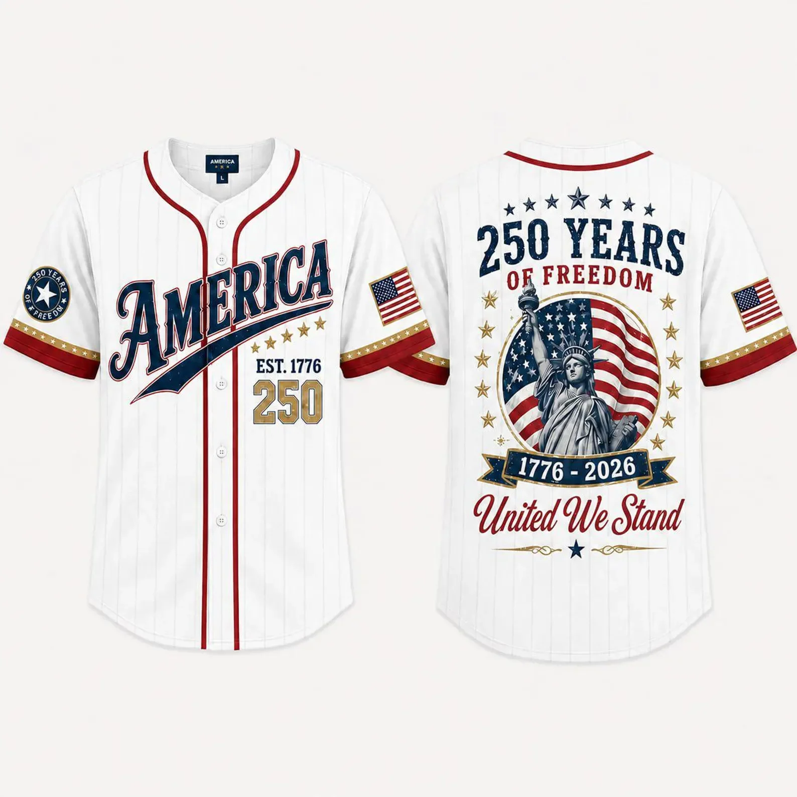 USA 250 Years United We Stand Cream Stripe - Baseball Jersey - Gift For Patriots - Image 4