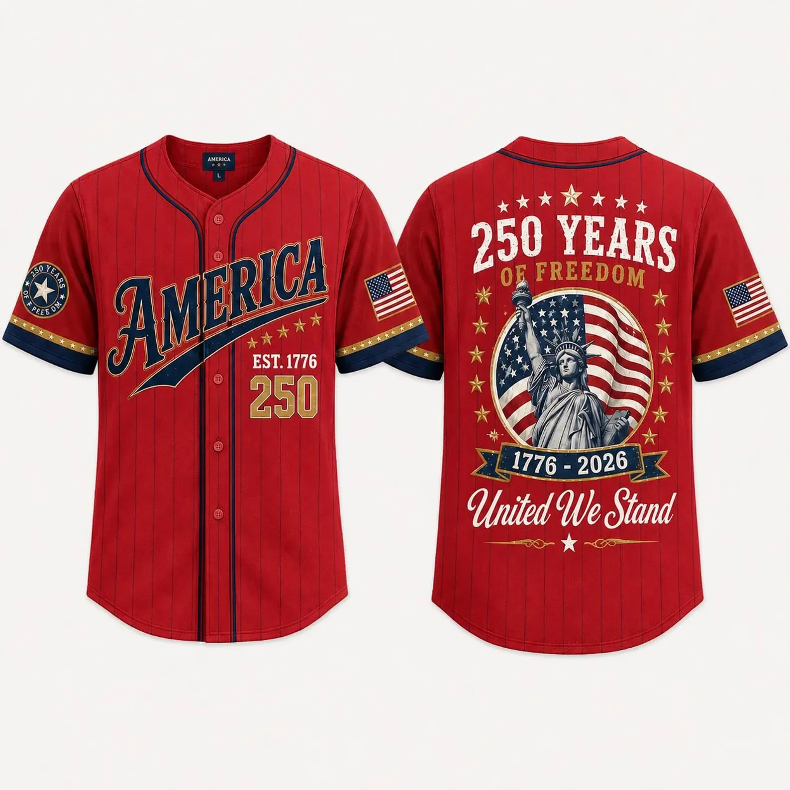 USA 250 Years United We Stand Cream Stripe - Baseball Jersey - Gift For Patriots - Image 5