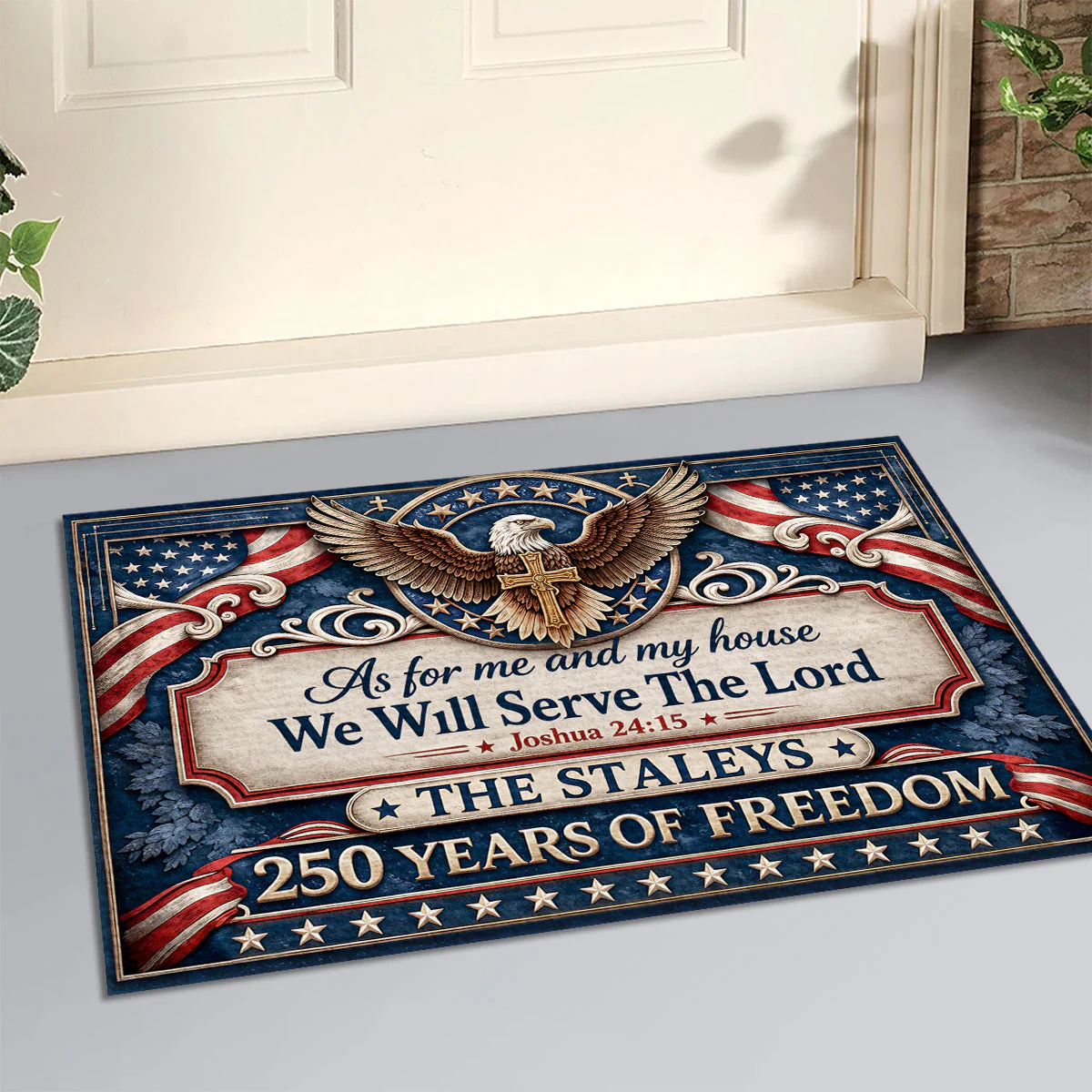USA 250 Years We Will Serve The Lord - Personalized Doormat - Gift For Patriots - Image 4