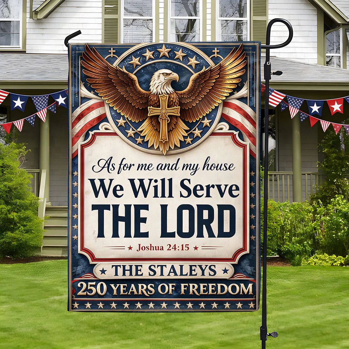 USA 250 Years We Will Serve The Lord - Personalized Flag - Gift For Patriots - Image 2