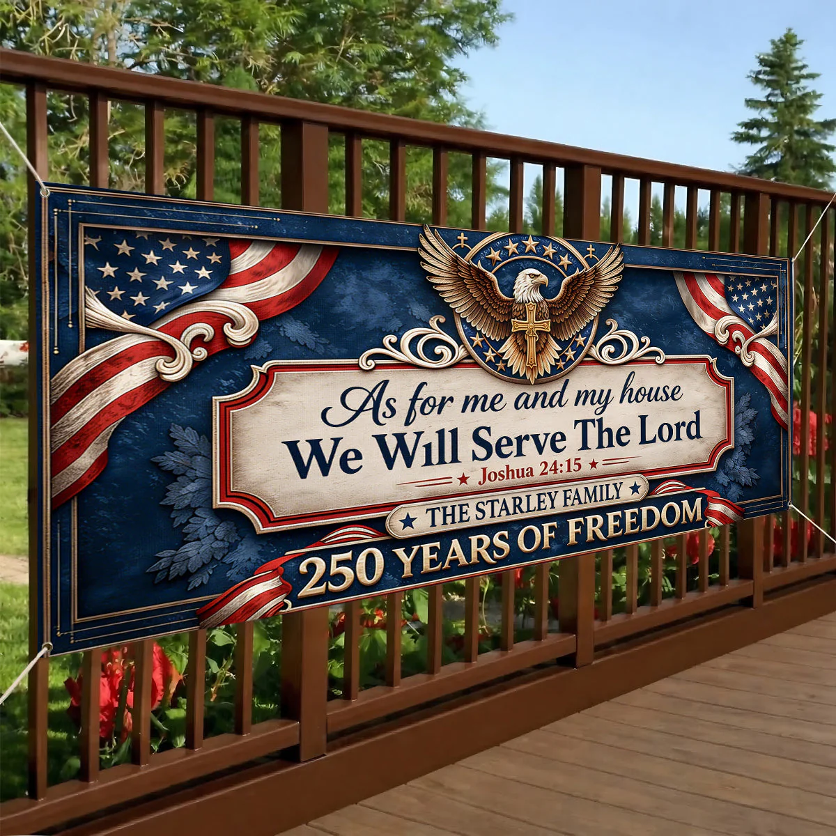 USA 250 Years We Will Serve The Lord - Personalized Outdoor Banner - Gift For Patriots - Image 2