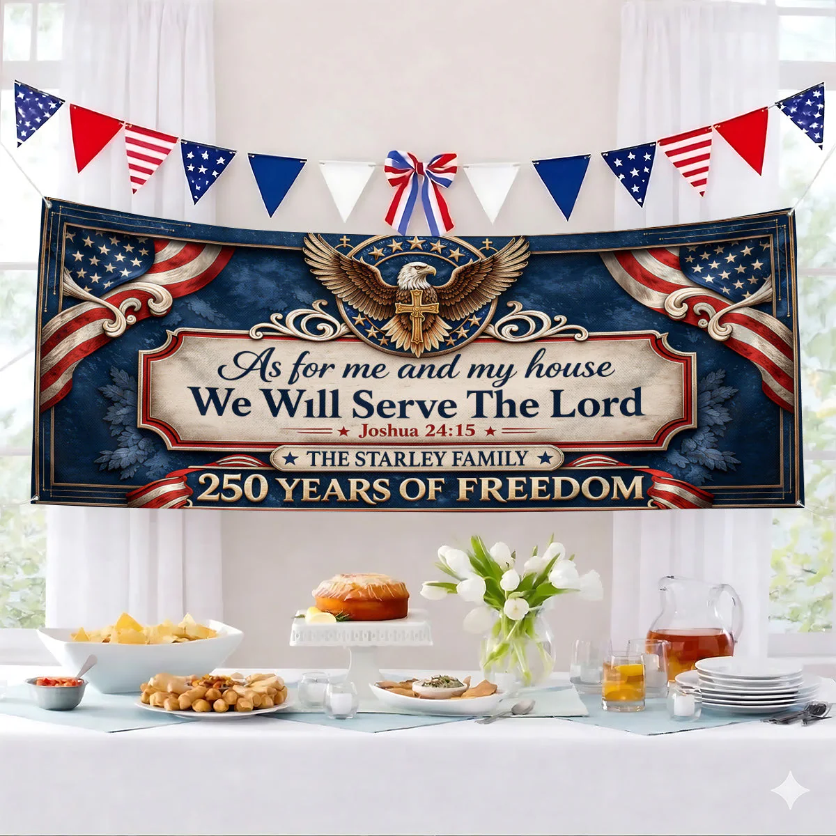 USA 250 Years We Will Serve The Lord - Personalized Outdoor Banner - Gift For Patriots - Image 4