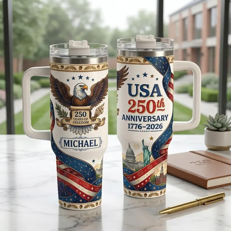 USA 250th Anniversary American Flag Patriotic Eagle - Personalized Tumbler - Gift For Patriots - Image 2