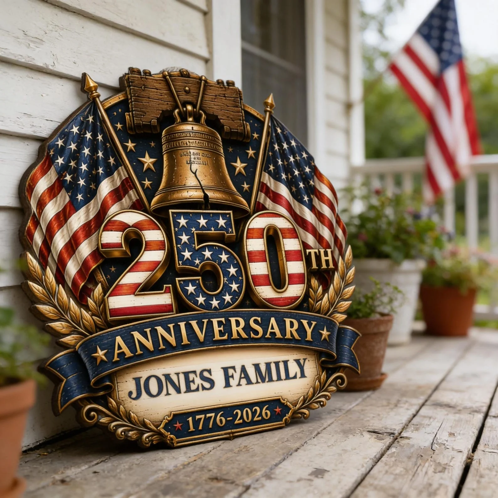 USA 250th Anniversary American Flag Statue Of Liberty - Personalized Wood Sign - Gift For Patriotic Family - Image 2