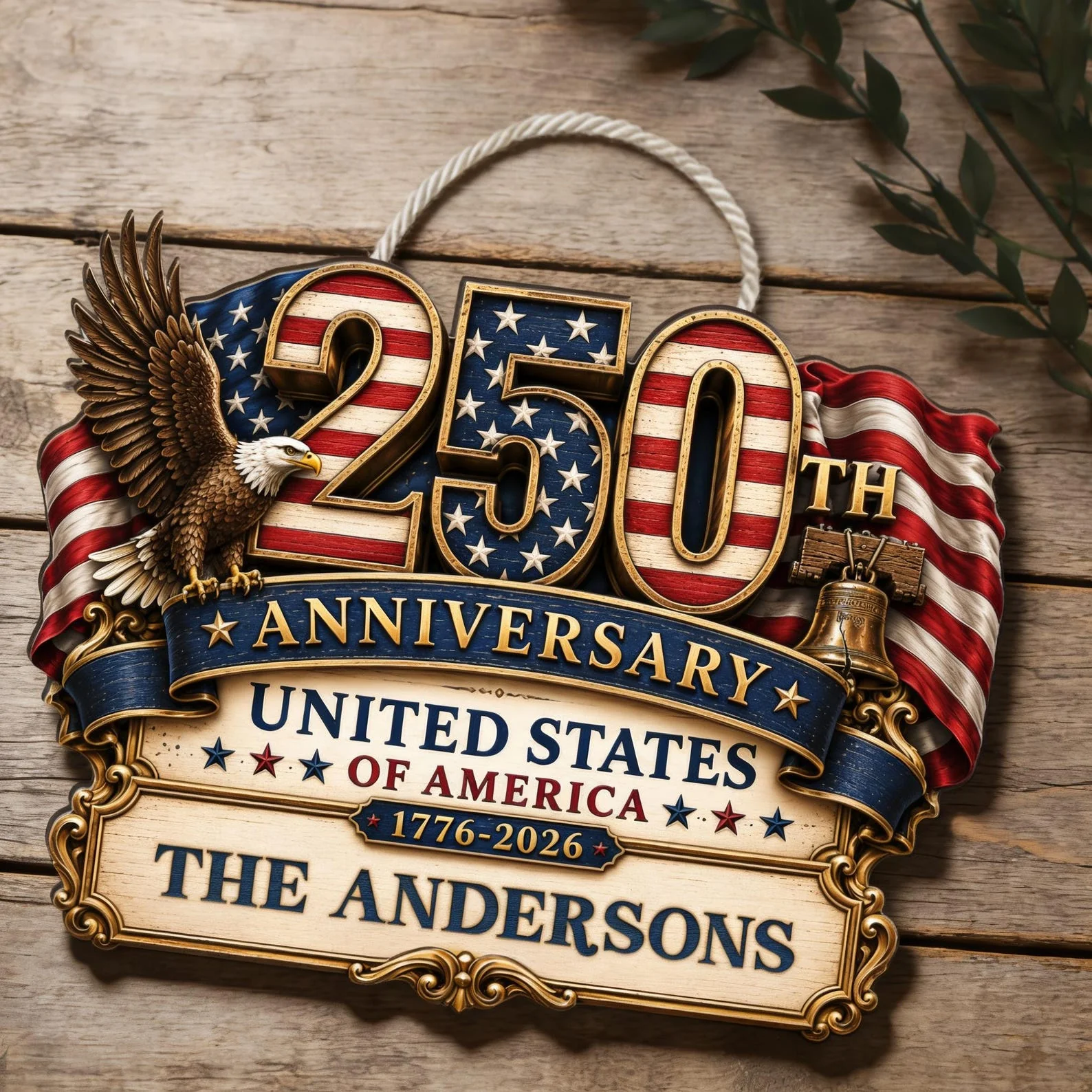 USA 250th Anniversary American Flag Statue Of Liberty - Personalized Wood Sign - Gift For Patriotic Family - Image 4