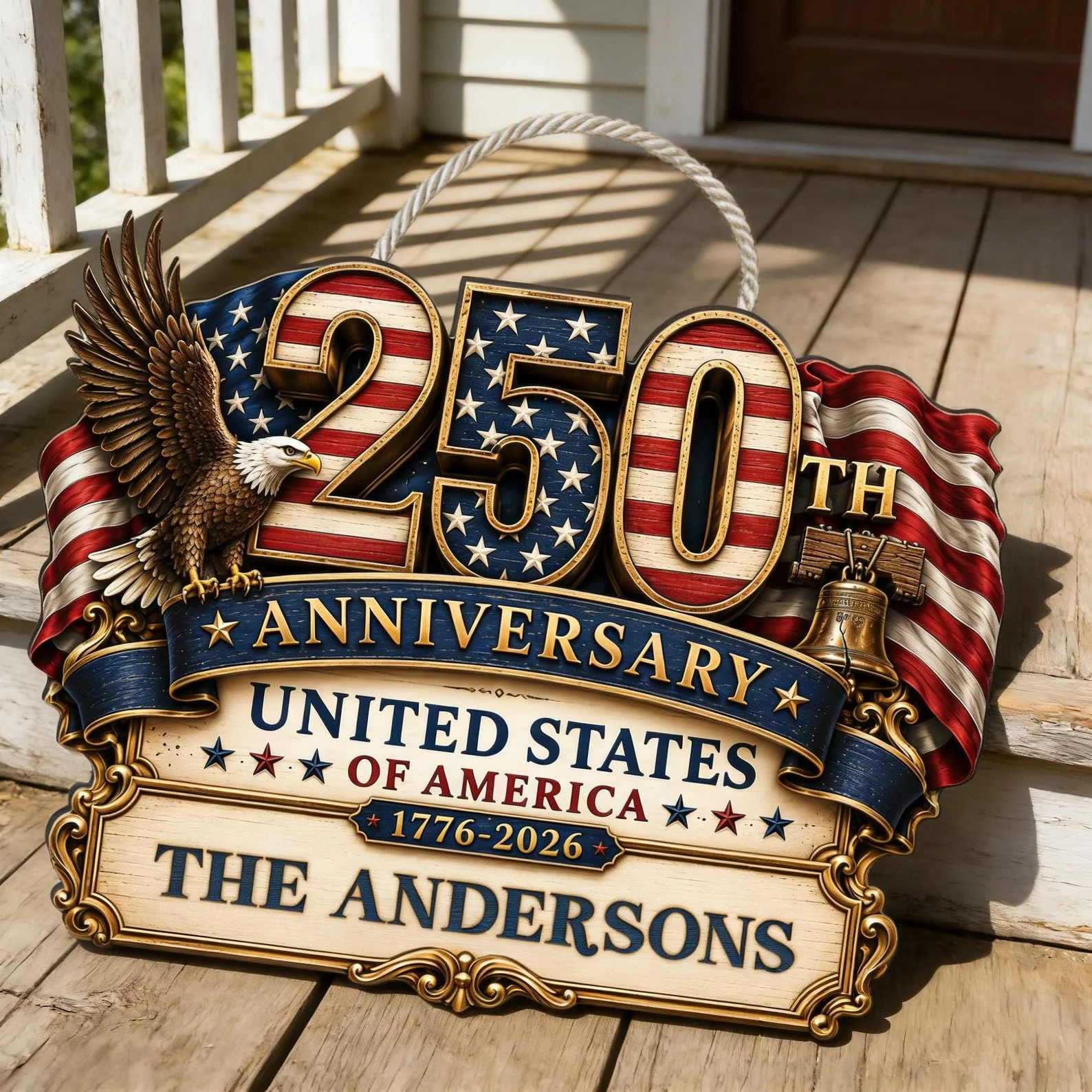 USA 250th Anniversary American Flag Statue Of Liberty - Personalized Wood Sign - Gift For Patriotic Family - Image 6