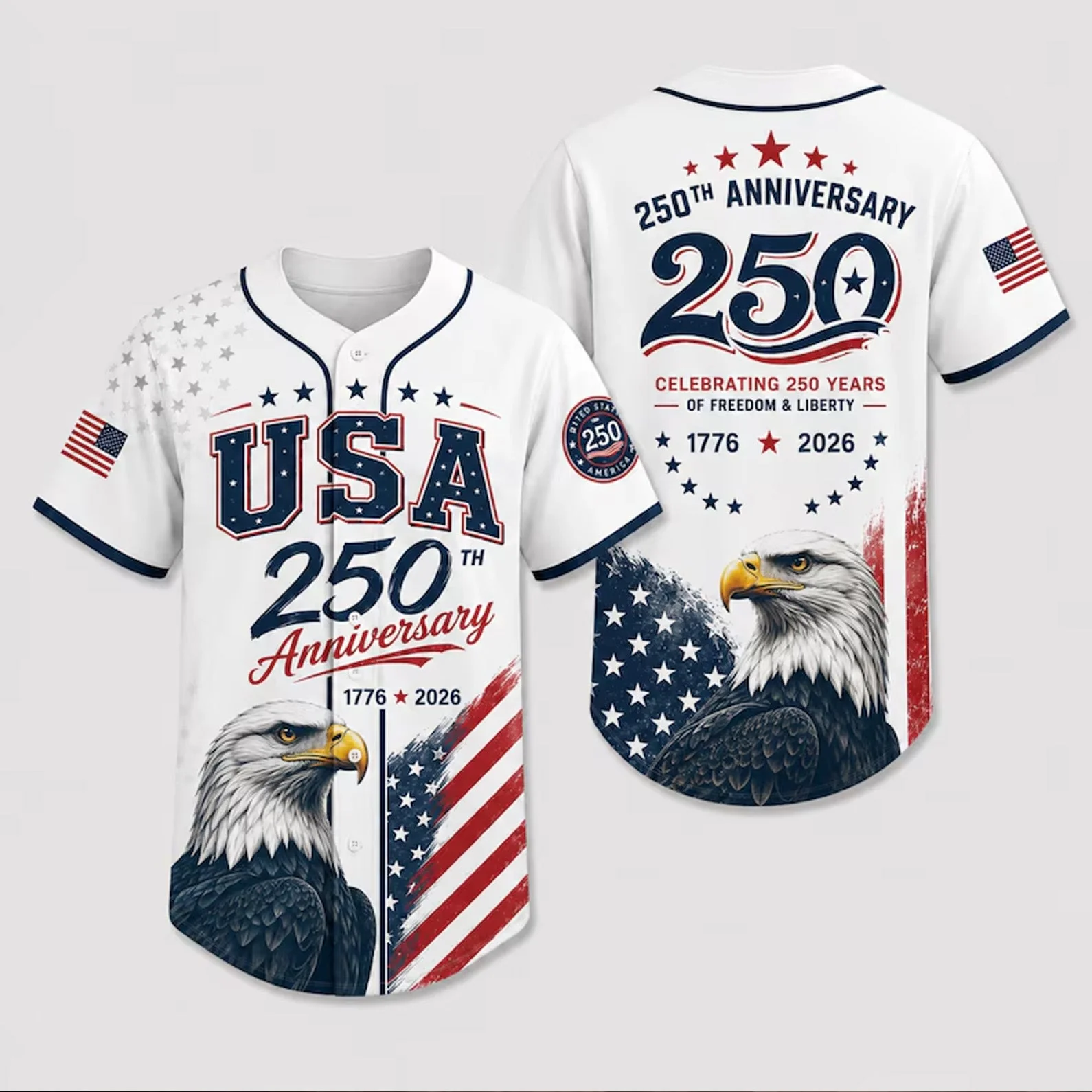 USA 250th Anniversary Bald Eagle Freedom - Personalized Baseball Jersey - Gift For Him - Image 3