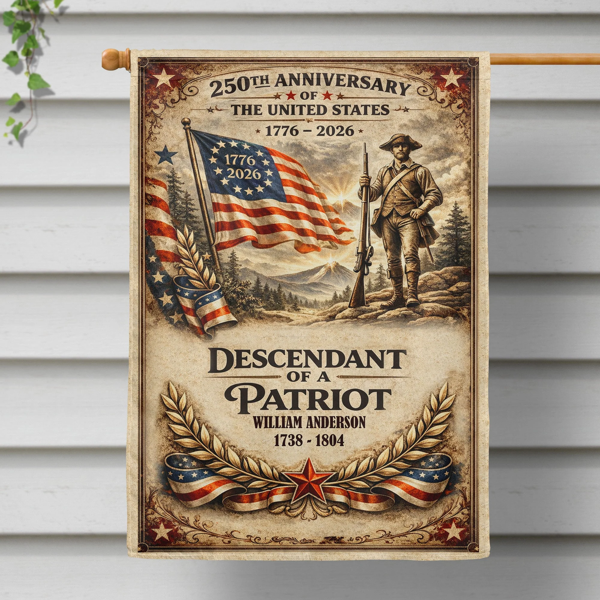 USA 250th Anniversary Descendant Of A Patriot - Personalized Flag - Gift For Patriotic Family