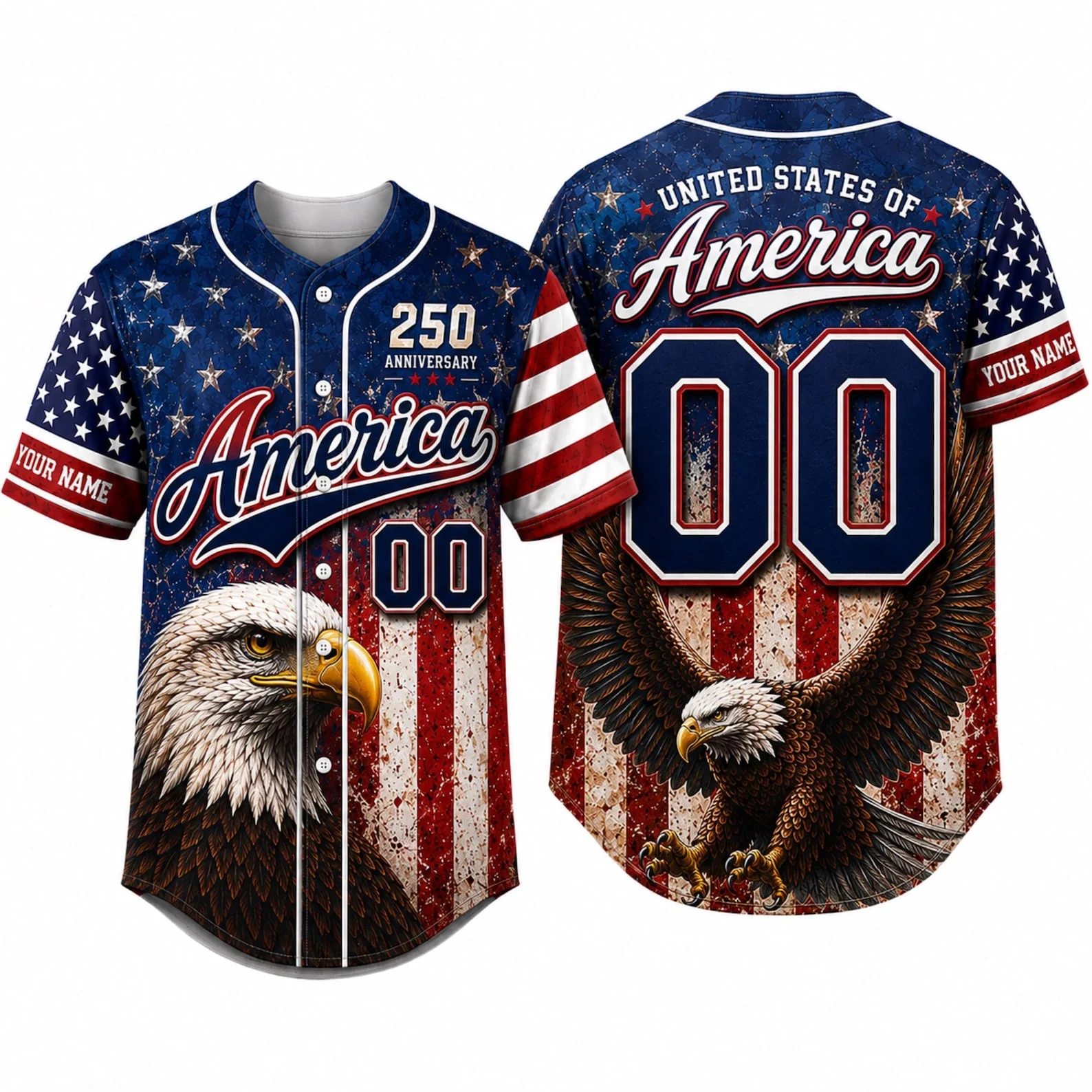 USA 250th Anniversary Distressed Eagle - Personalized Baseball Jersey - Gift For Patriots - Image 2