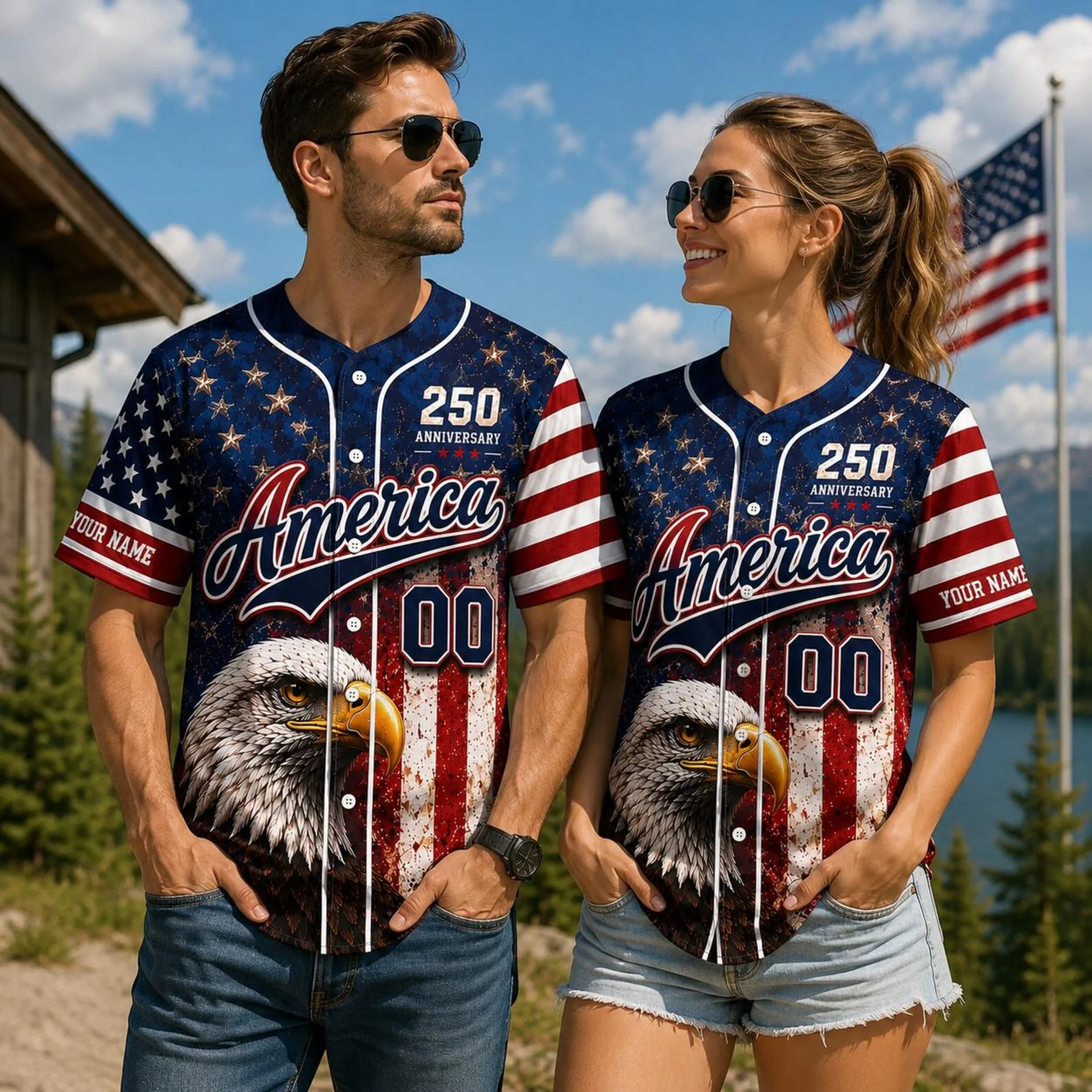 USA 250th Anniversary Distressed Eagle - Personalized Baseball Jersey - Gift For Patriots - Image 3