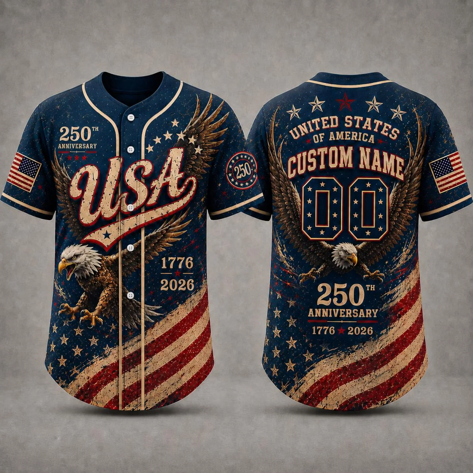 USA 250th Anniversary Eagle Flag Navy - Personalized Baseball Jersey - Gift For Patriots - Image 3