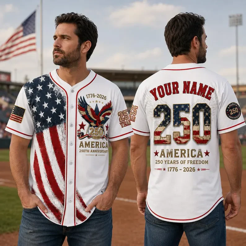USA 250th Anniversary Eagle Flag - Personalized Baseball Jersey - Gift For Patriots